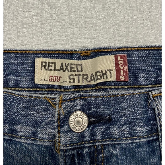 Levi's 559 Relaxed Straight Jeans Men's‎ Size 36x34 Blue Denim Whiskers - Picture 6 of 10